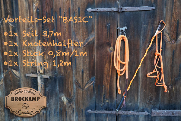 BROCKAMP Set "BASIC" Profi-Trainerqualität - Knotenhalfter/Führseil 3,7 m/Horse-Man-Stick/-String